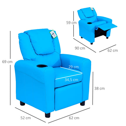 Armchair for children with cup holder, blue - 62x52x69 Cm