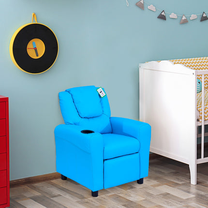 Armchair for children with cup holder, blue - 62x52x69 Cm