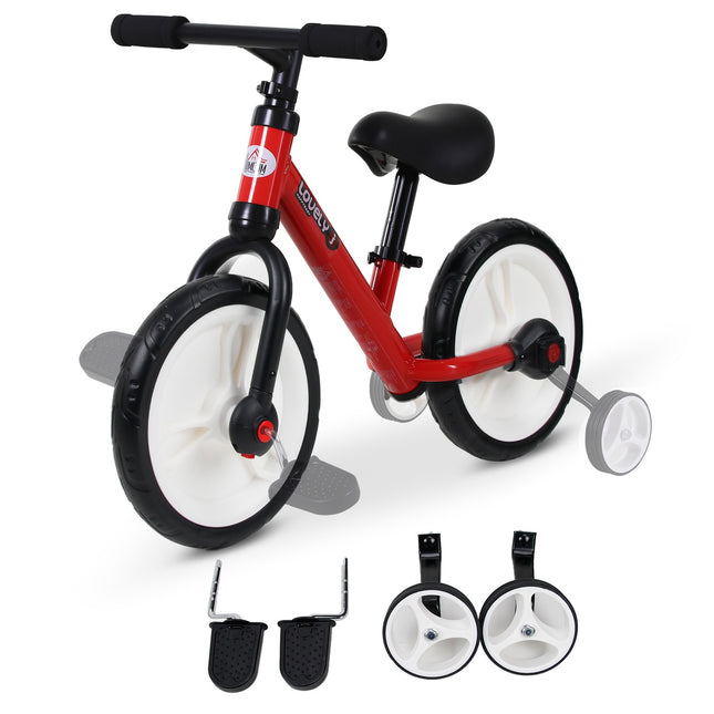 Balance bike for children with training wheels, 2-5 years, red