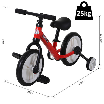 Balance bike for children with training wheels, 2-5 years, red