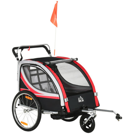 2-in-1 children's bike trailer with suspension and brake, red/black