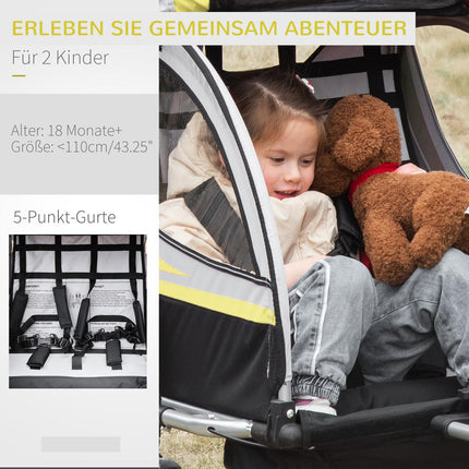 Children's bicycle stroller with suspension & brake, yellow/black