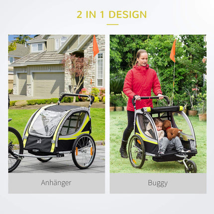 Children's bicycle stroller with suspension & brake, yellow/black