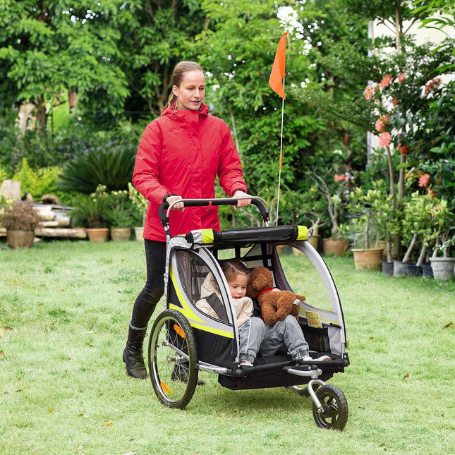 Children's bicycle stroller with suspension & brake, yellow/black