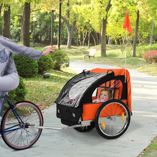 Children's bicycle stroller for 2, steel frame, safety belts