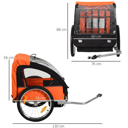 Children's bicycle stroller for 2, steel frame, safety belts