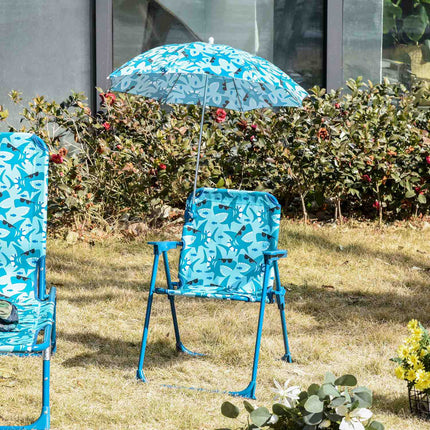 Folding children's camping chair with parasol, blue, lightweight