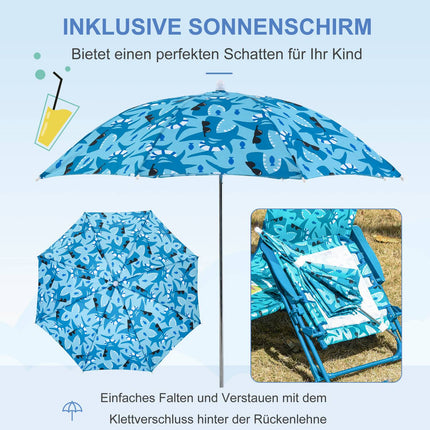 Folding children's camping chair with parasol, blue, lightweight