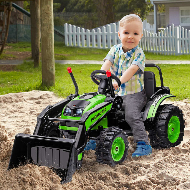 Electric ride-on excavator for children with music, 3-5 years, green
