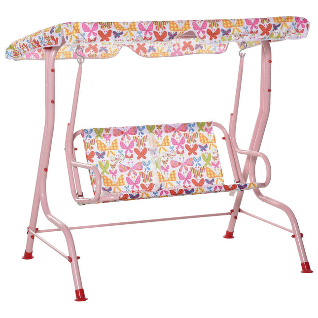 Children's swing in metal with canopy - Pink, 2-seater, 3-6 years