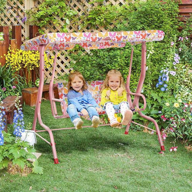 Children's swing in metal with canopy - Pink, 2-seater, 3-6 years