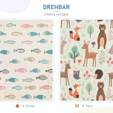 Fold-up playmat for children, Animal & Fish design, 200x150 cm