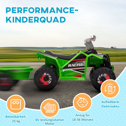 Electric quad bike for children with trailer - 6V, 2.5 km/h, green