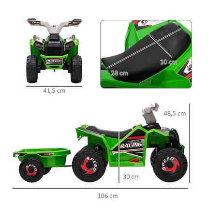 Electric quad bike for children with trailer - 6V, 2.5 km/h, green