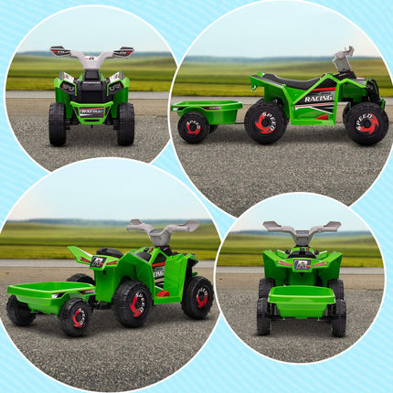 Electric quad bike for children with trailer - 6V, 2.5 km/h, green