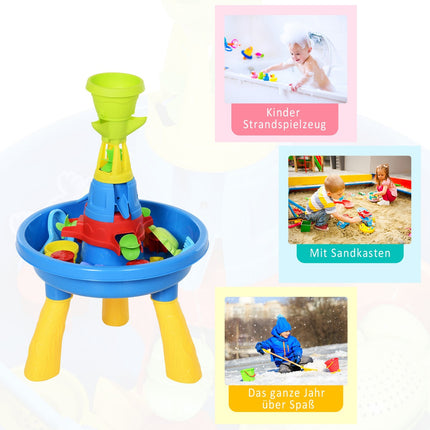 Sand and water play table for children with 21 accessories