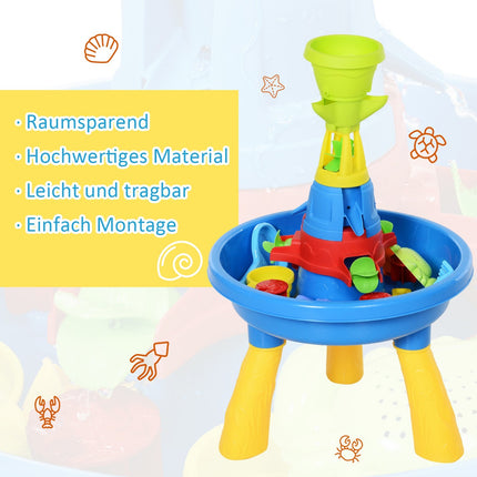 Sand and water play table for children with 21 accessories