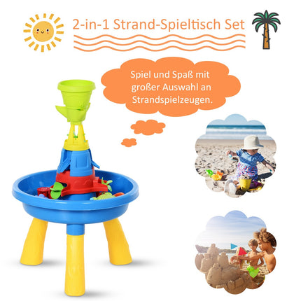 Sand and water play table for children with 21 accessories