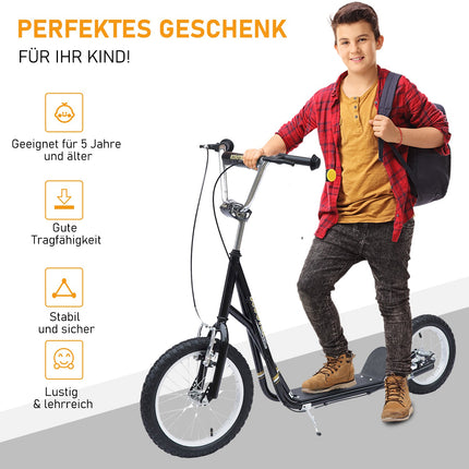 City scooter for children with brakes, 16/12 inch, black