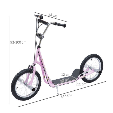 16-inch pink scooter for kids with pneumatic tires
