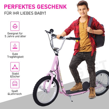 16-inch pink scooter for kids with pneumatic tires