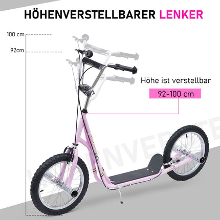 16-inch pink scooter for kids with pneumatic tires