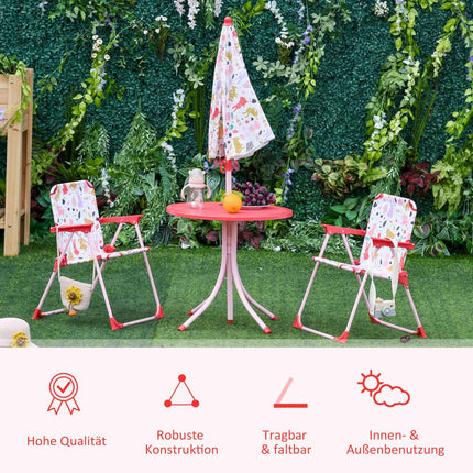 Camping set for children: table, 2 folding chairs and parasol