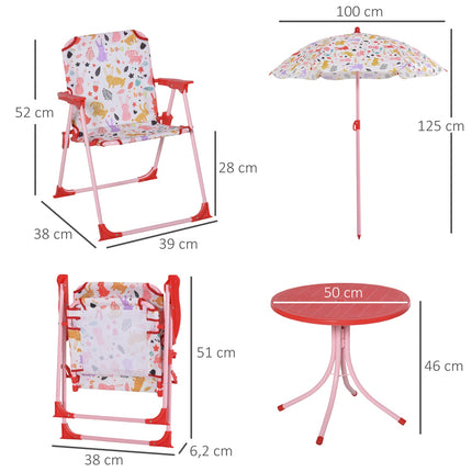 Camping set for children: table, 2 folding chairs and parasol