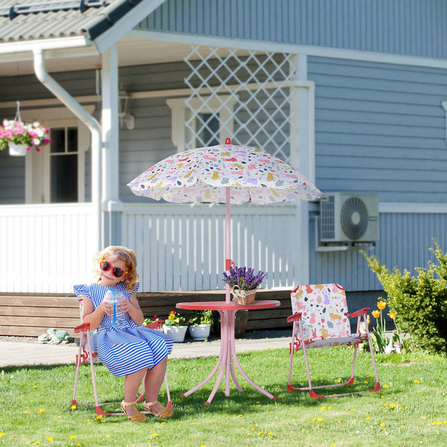 Camping set for children: table, 2 folding chairs and parasol