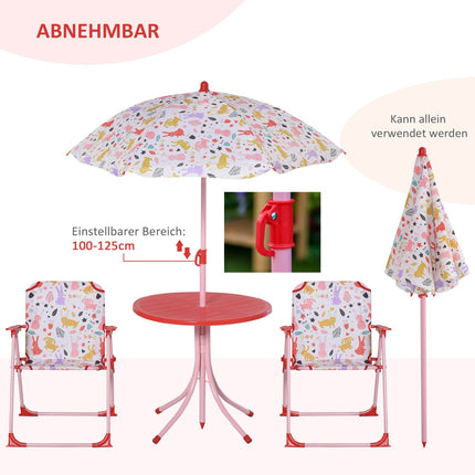 Camping set for children: table, 2 folding chairs and parasol