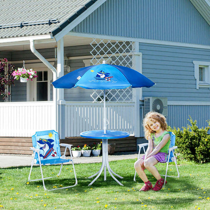 Camping set for children: table, 2 folding chairs and parasol