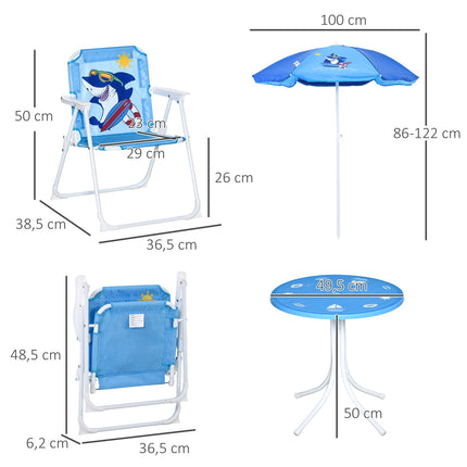 Camping set for children: table, 2 folding chairs and parasol
