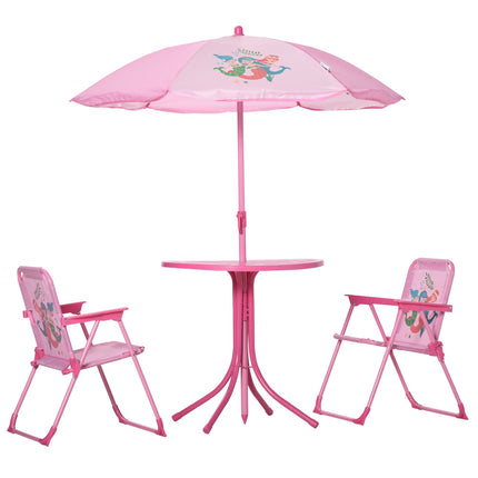 Garden set for children: table, chairs & parasol, pink