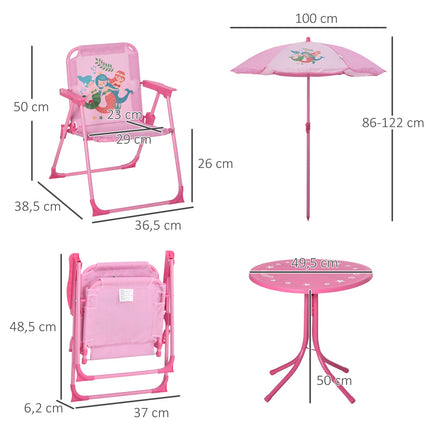 Garden set for children: table, chairs & parasol, pink