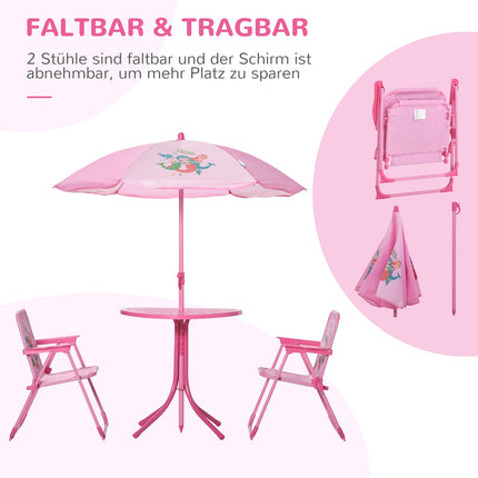 Garden set for children: table, chairs & parasol, pink