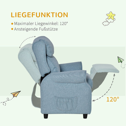 Blue children's sofa with folding seat & footrest, 3-5 years