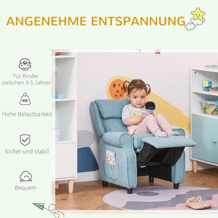 Blue children's sofa with folding seat & footrest, 3-5 years
