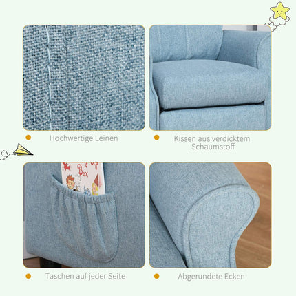 Blue children's sofa with folding seat & footrest, 3-5 years