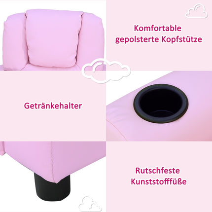 Armchair for children with cup holder, pink armchair for ages 3-6