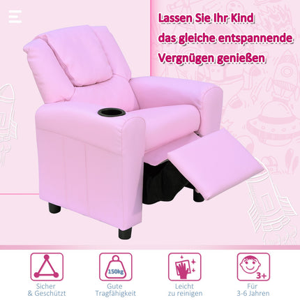 Armchair for children with cup holder, pink armchair for ages 3-6