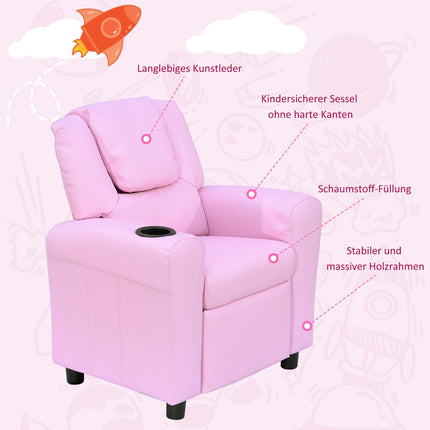 Armchair for children with cup holder, pink armchair for ages 3-6