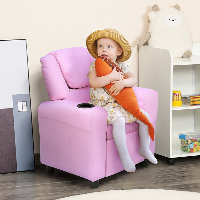Armchair for children with cup holder, pink armchair for ages 3-6