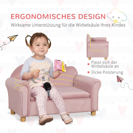 Pink fleece sofa for children with storage, 2-seater, 3-5 years