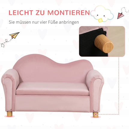 Pink fleece sofa for children with storage, 2-seater, 3-5 years