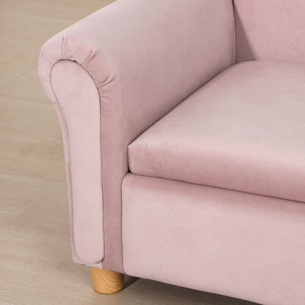 Pink fleece sofa for children with storage, 2-seater, 3-5 years