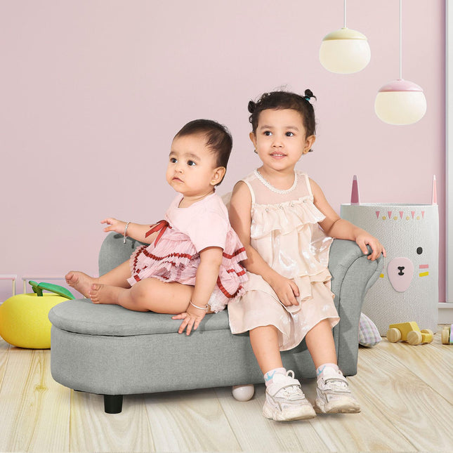 Light gray children's sofa with storage - solid wood, 80x40x49 cm