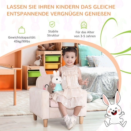 Children's sofa in cream velvet - solid wood, storage space