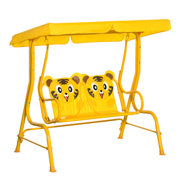 2-seat metal swing for children with sun protection - yellow