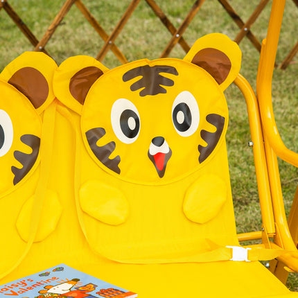 2-seat metal swing for children with sun protection - yellow