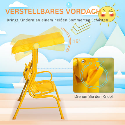 2-seat metal swing for children with sun protection - yellow